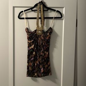 Sky multicoloured gold neck detail halter top